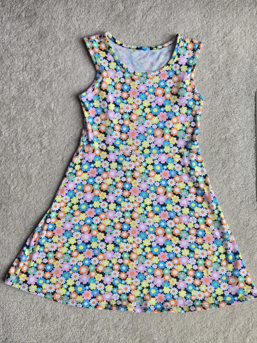 Girls Floral Sleeveless A-Line Dress - Multicolor